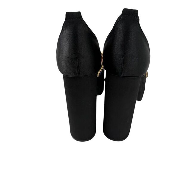 Fashion Nova Aloyse Platform Chunky Heel Rainbow Jeweled Size 8.5 Black Satin - Picture 8 of 11